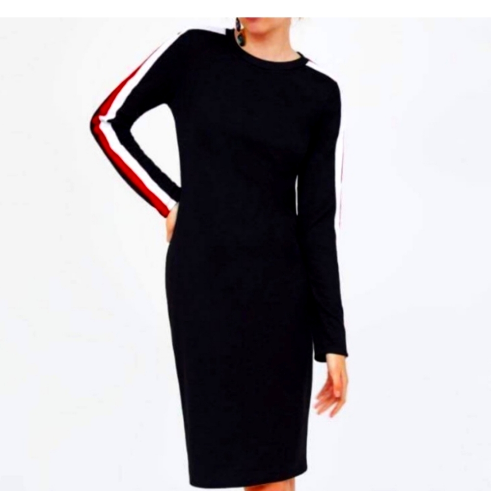 Small, Black, Zara Midi Dress, Long Sleeves